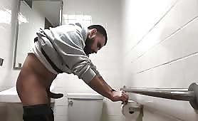 Hot big cock coworker caught on hidden cam peeing in employee restroom
