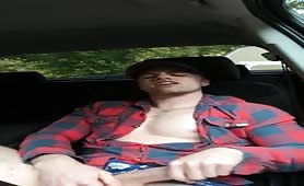 Hot young stud blows a massive load in his car