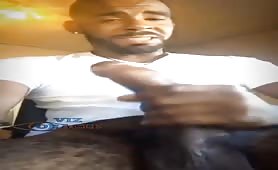 Sexy black dude stroking his huge loan dick