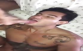 Sexy latino loves to choke on huge white cocks