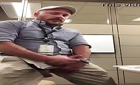 Real horny mature guy masturbating at work