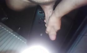 Big white str8 cock shooting a load in a car