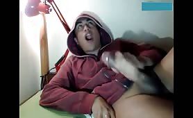 Young happy dude having a huge orgasm infront a web cam