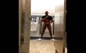 Naked black guy masturbating in the gym bathrooms
