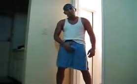Latin thug jerking off infront of his neighbor's door