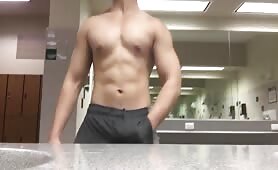 Masturbating in the gym's restroom 