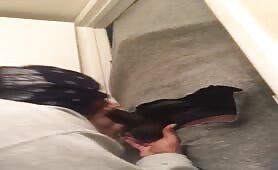 Eating a huge young black straight cock thru a glory hole