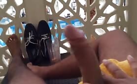 Handjob by the hotel pool