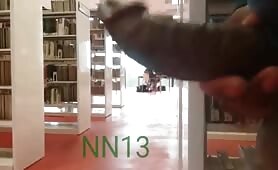 Wanking my fat curved cock at the library