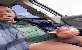 Black guy masturbating in his car and having a huge orgasm