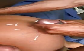 Two hugue black beefy ccok filling a wet hoel with cum