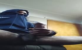 Horny black college dude rubbing his huge cock